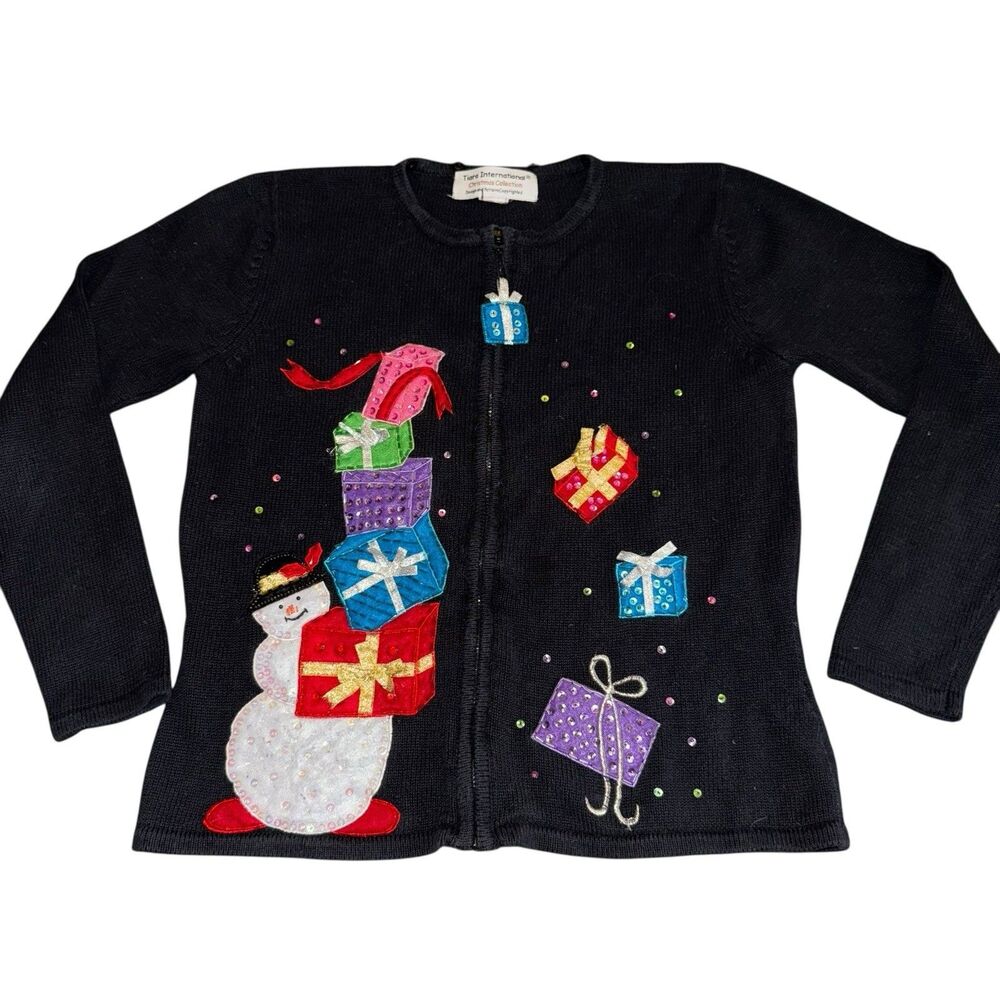 Tiara International‎ Christmas Collection Cardigan Snowman Gifts Sweater Size M